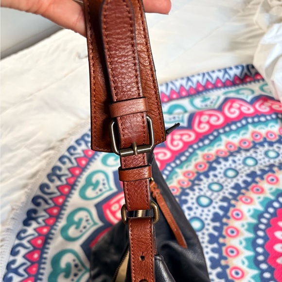 Cynthia Rowley Black Pebbled Leather Hobo Shoulder Bag with Brown Accents EUC - Picture 7 of 13